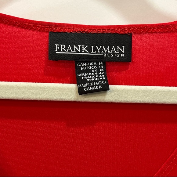 Frank Lyman Designs Women’s Short Sleeve Red Blouse Rouched Draped Front Size 14 - Picture 5 of 7